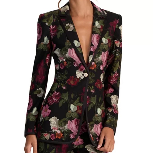 Alice + Olivia Jackets & Blazers - Alice + Olivia Breann Black Floral Slim-fit Blazor - Pink And Red - Size 6 - NWT